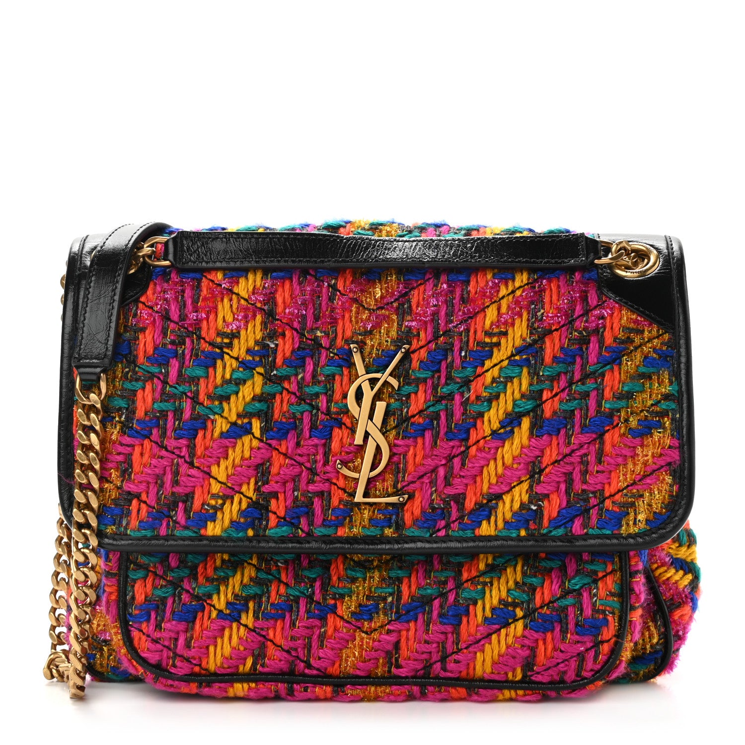 Saint Laurent Tweed Calfskin Matelasse Monogram Medium Niki Chain Satchel Multicolor 1 of 10