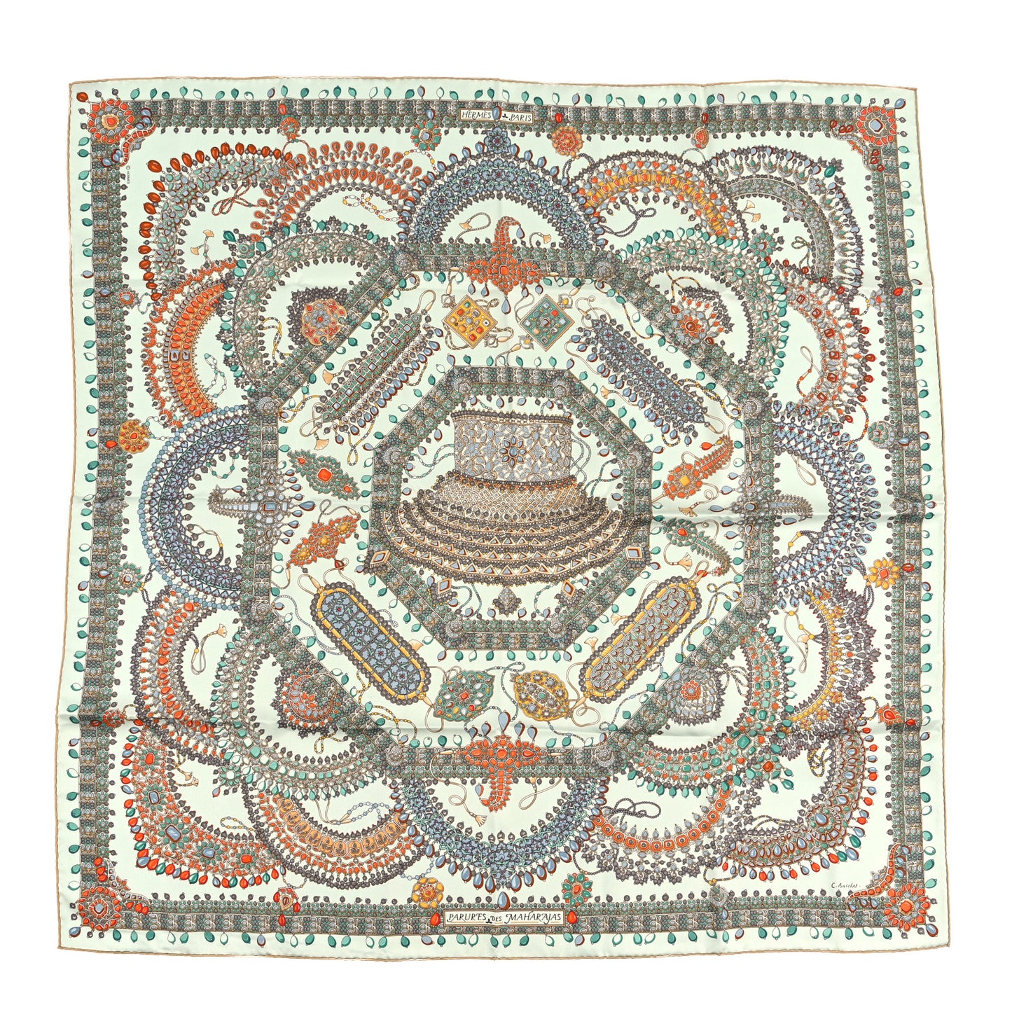 Silk Parures Des Maharajas Scarf 90 Blanc Corail Vert