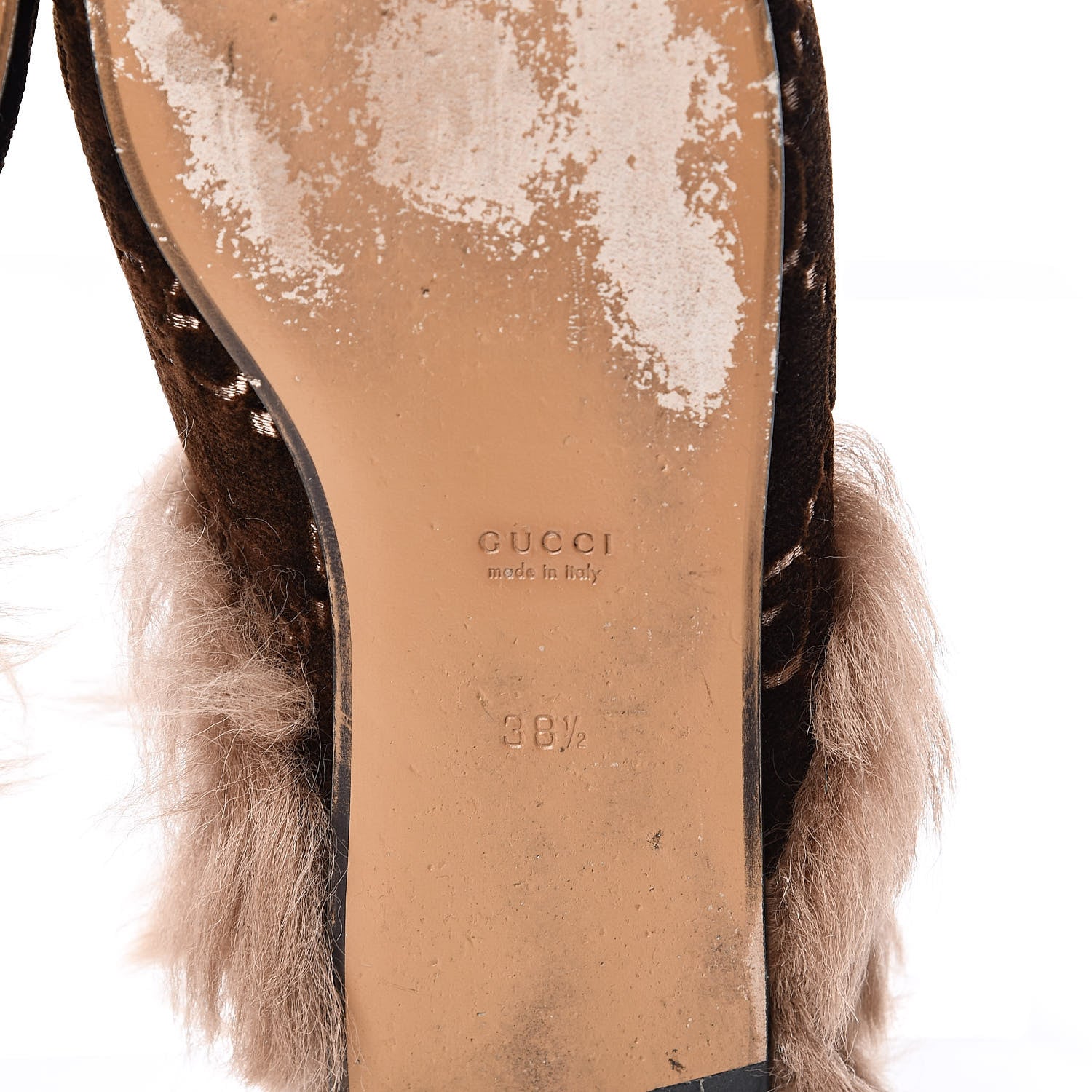 Gucci Velvet GG Monogram Fur Womens Princetown Slippers 38.5 Brown Black Natural 8 of 9