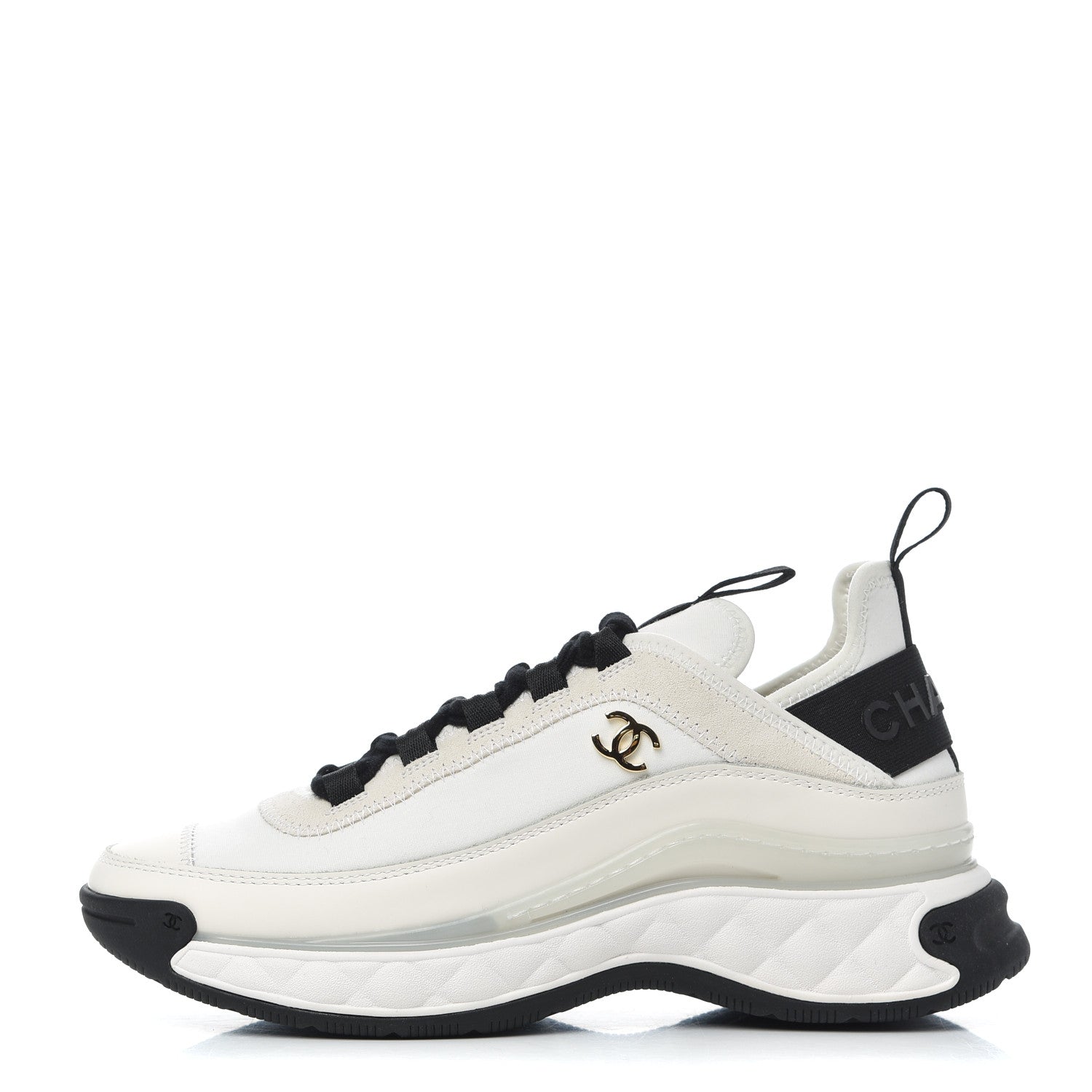 Chanel Velvet Calfskin Mixed Fibers CC Sneakers 35.5 Ivory Black 1 of 14