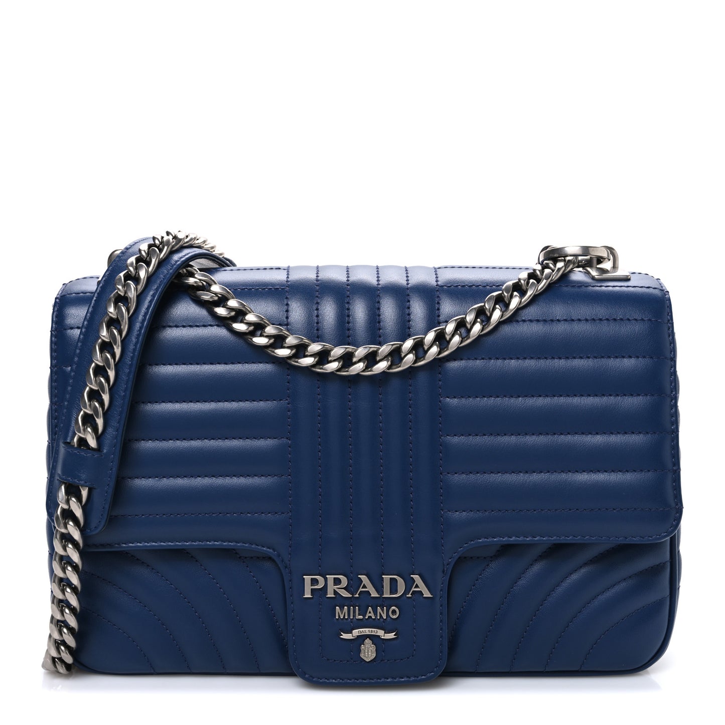 Soft Calfskin Impunture Diagramme Medium Chain Flap Shoulder Bag Bluette