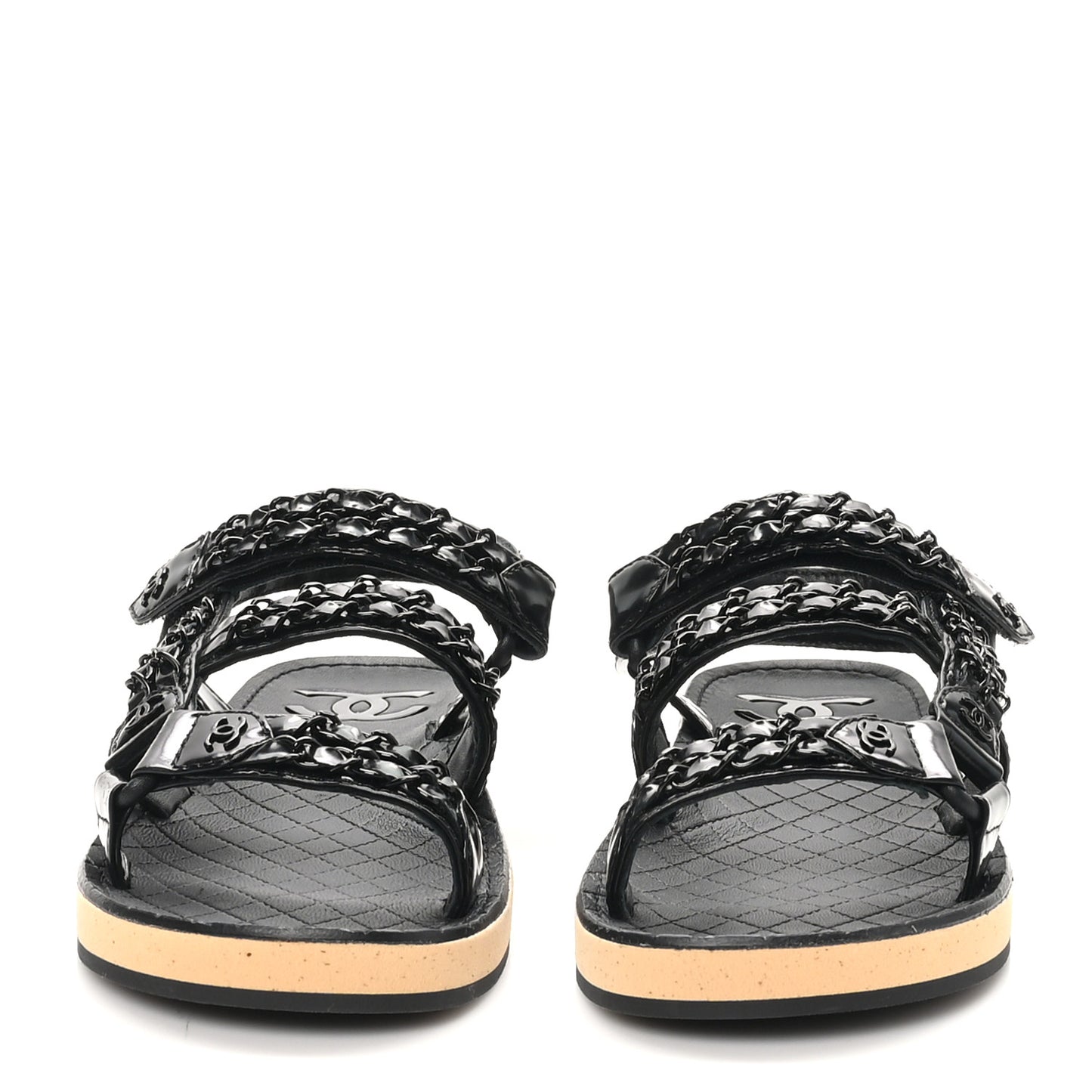 Laminated Goatskin Chain Sandals 37 Black