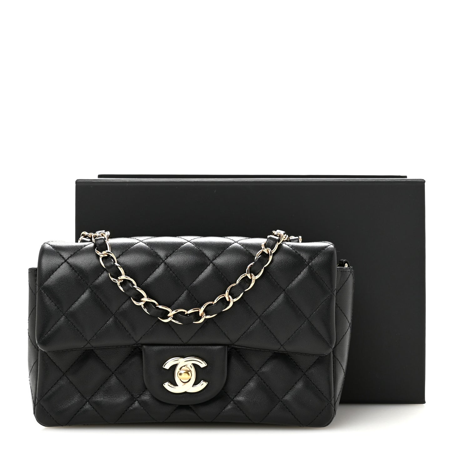 Lambskin Quilted Mini Rectangular Flap Black