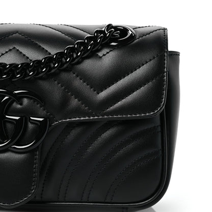 Gucci Calfskin Matelasse Monochrome Mini GG Marmont Shoulder Bag Black 8 of 11