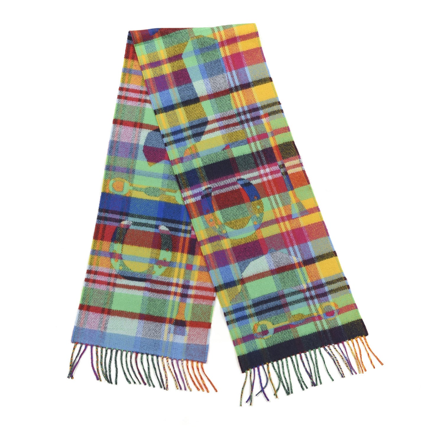 Cashmere HER-MES Tartan Muffler Multicolor Jaune Vif