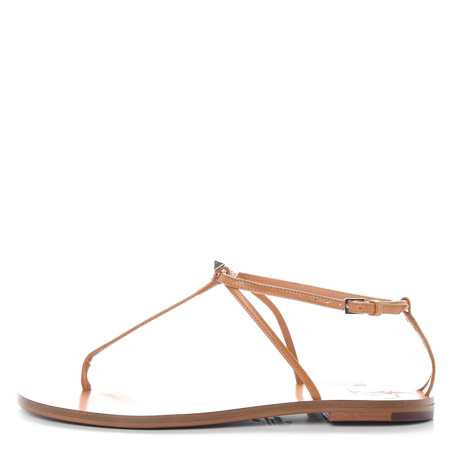 Valentino Garavani Calfskin Nude Rockstud T Strap Flat Thong Sandals 36 Brown 1 of 9