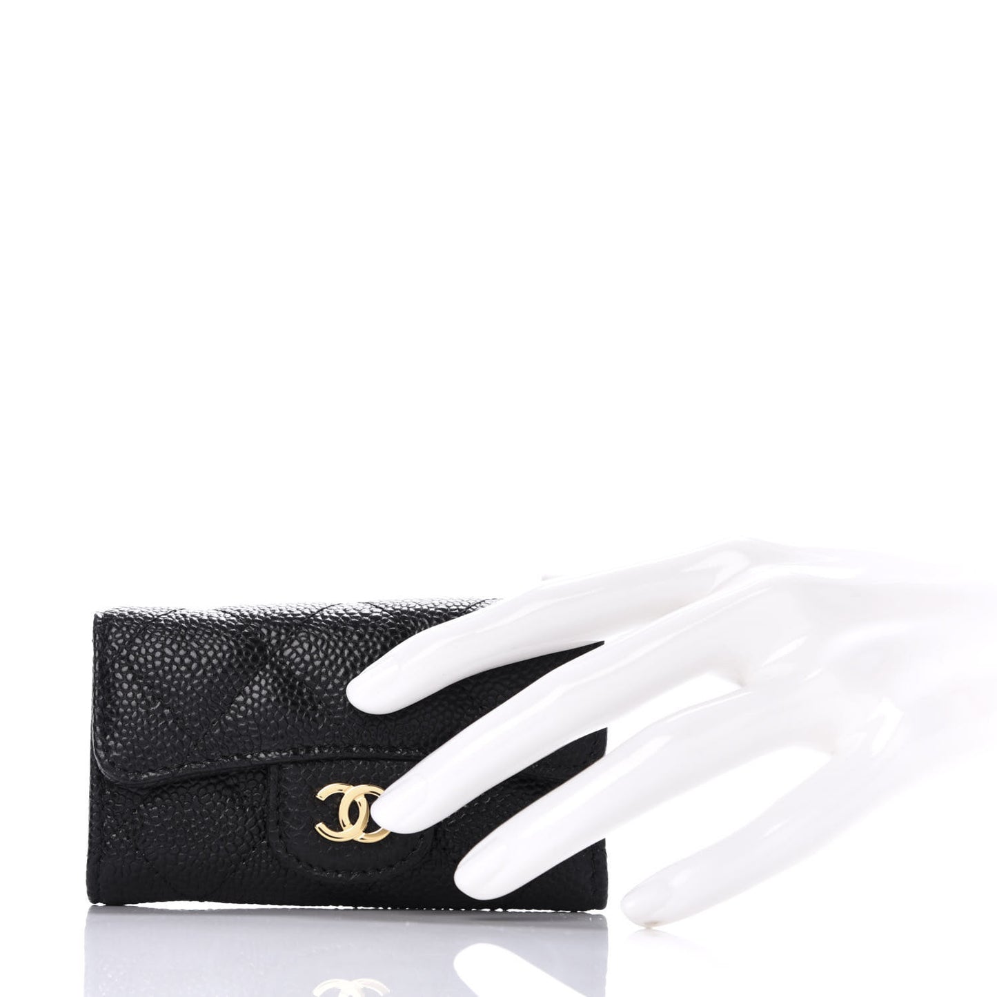 Caviar Quilted 6 Key Holder Black