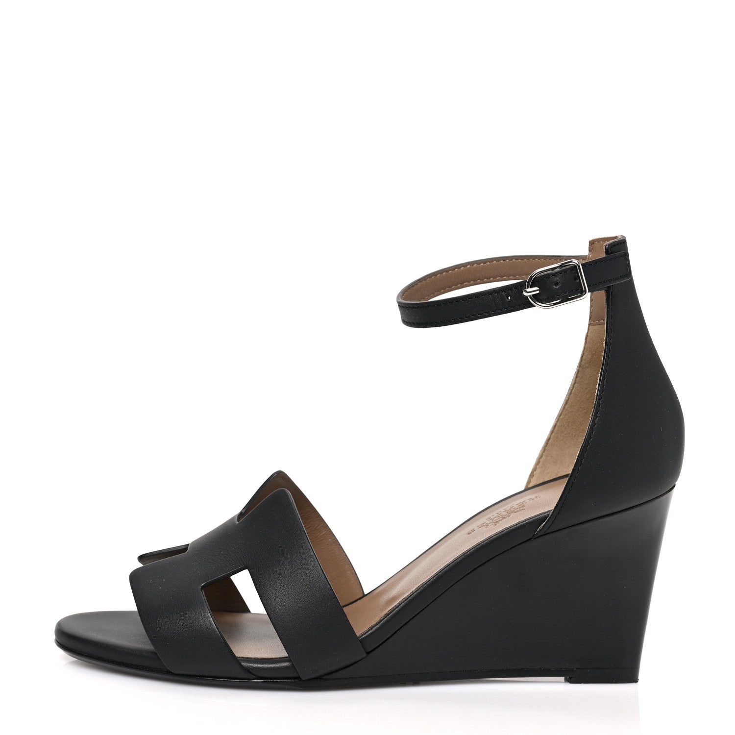 Hermes Calfskin Legend Wedge Sandals 36 Black 1 of 8