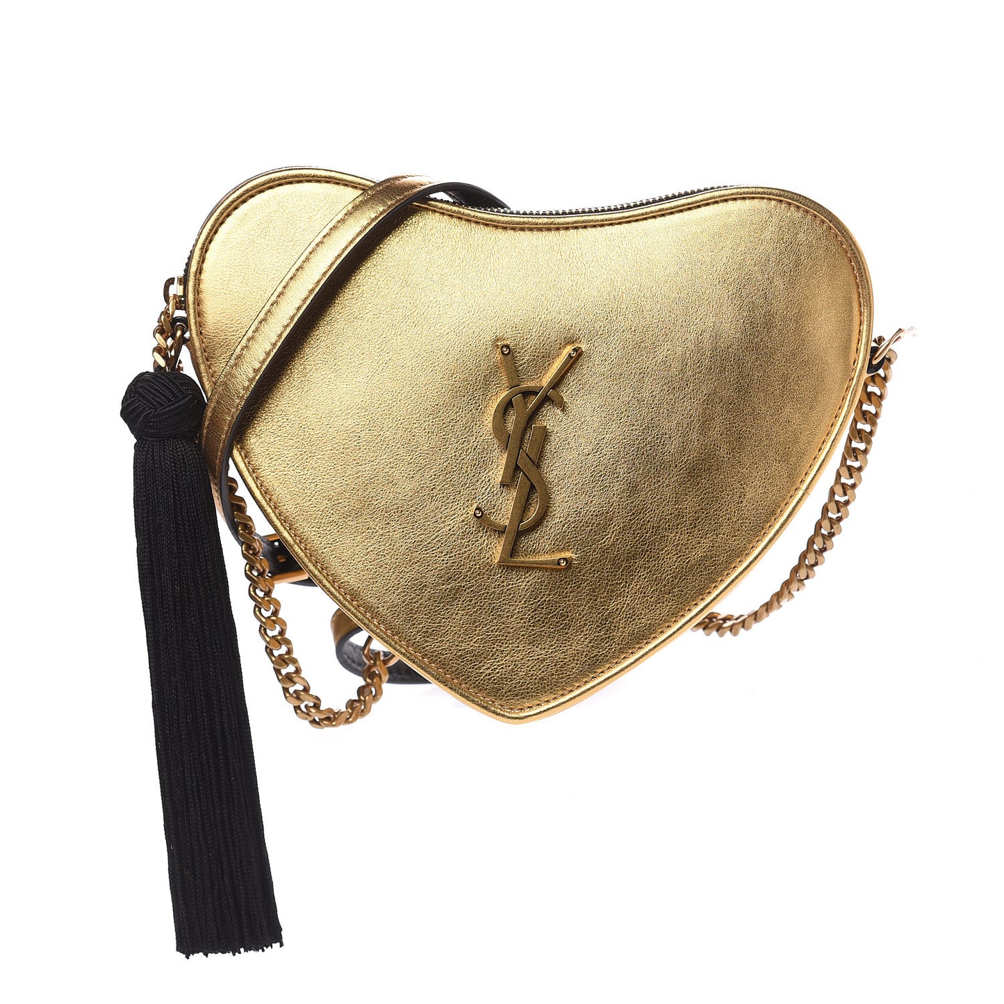 Metallic Calfskin Heart Monogram Crossbody Gold