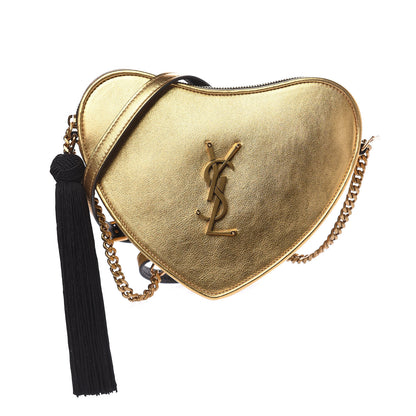 Saint Laurent Metallic Calfskin Heart Monogram Crossbody Gold 1 of 9