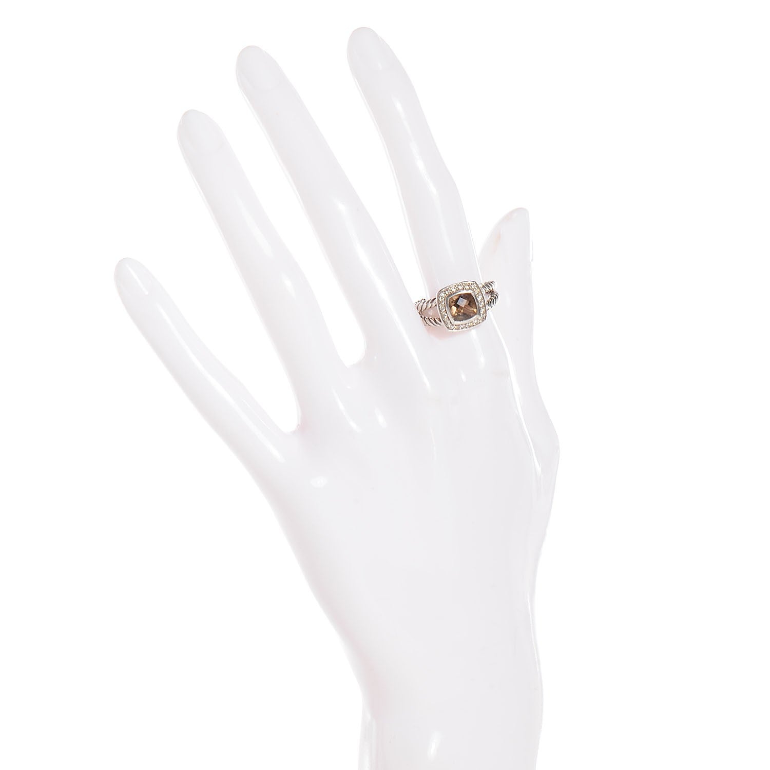 David Yurman Sterling Silver Diamond Smoky Quartz 7mm Petite Albion Ring 54 7 2 of 6