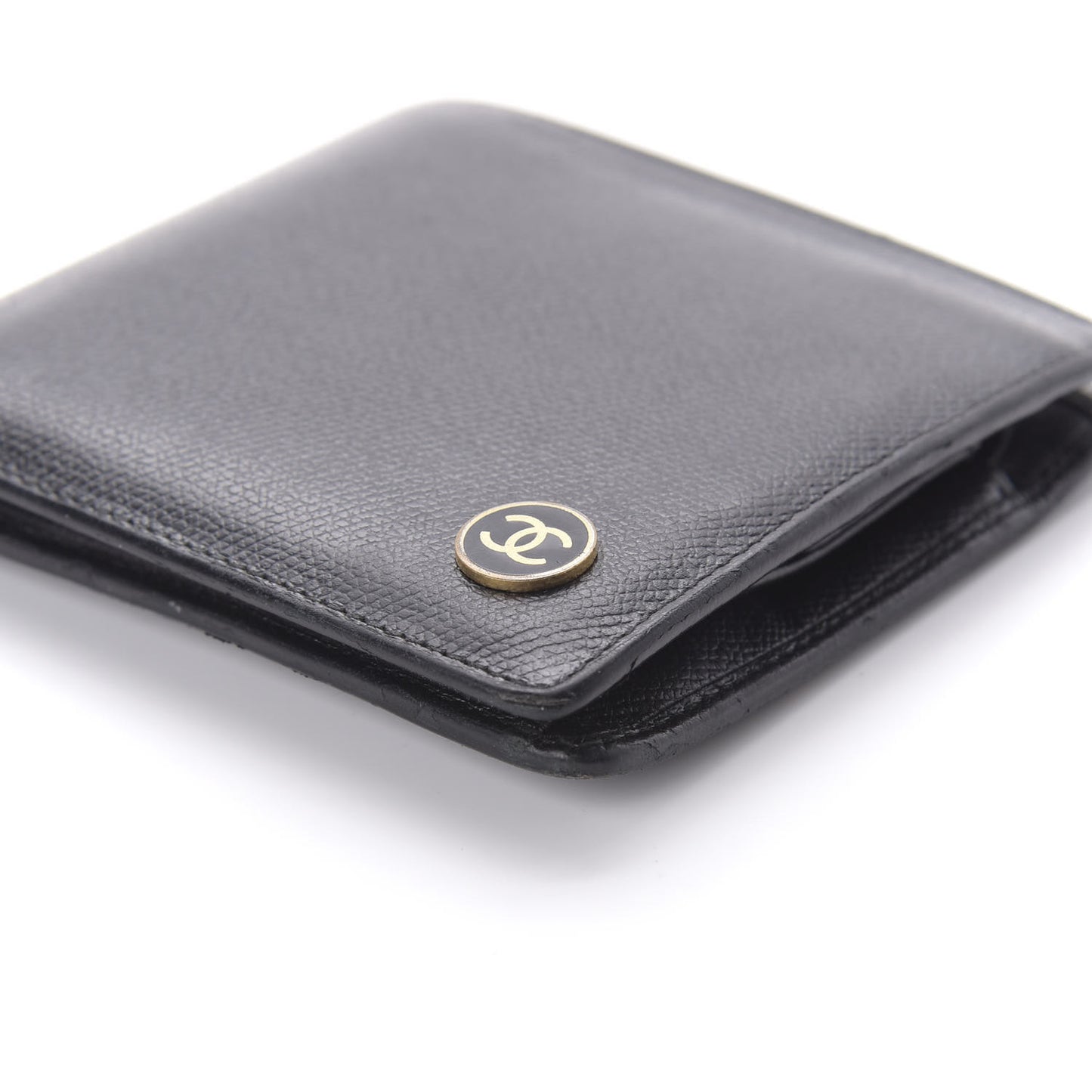 Grained Calfskin CC Button Bi-Fold Wallet Black