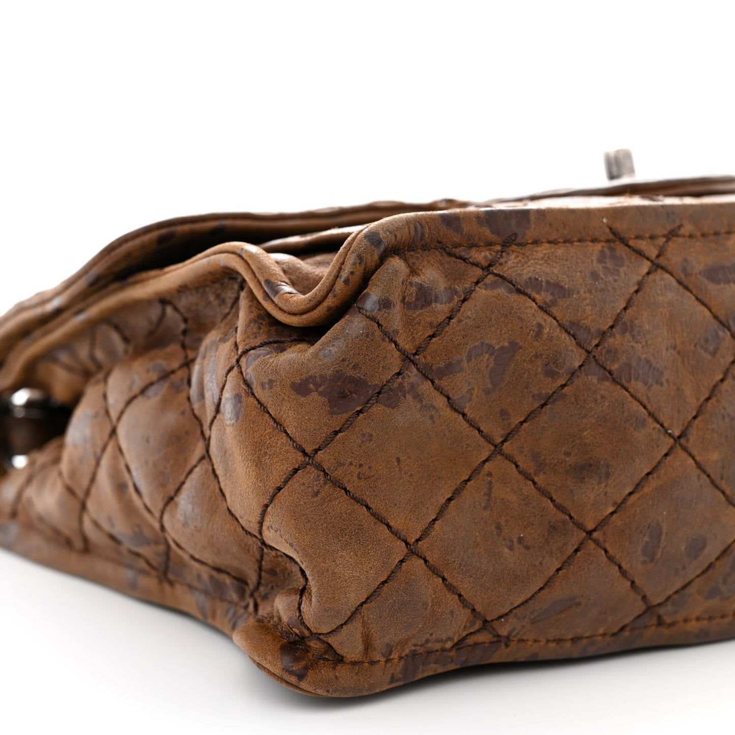 Aged Crumpled Calfskin Small Vintage Flap Brown