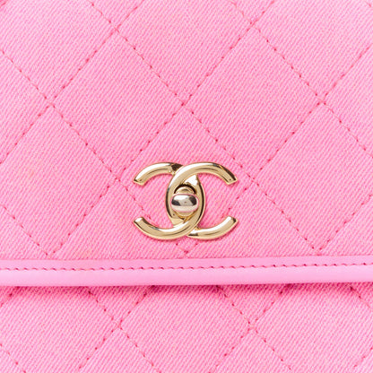 Chanel Denim Quilted Small Messenger Flap Neon Pink 9 of 12