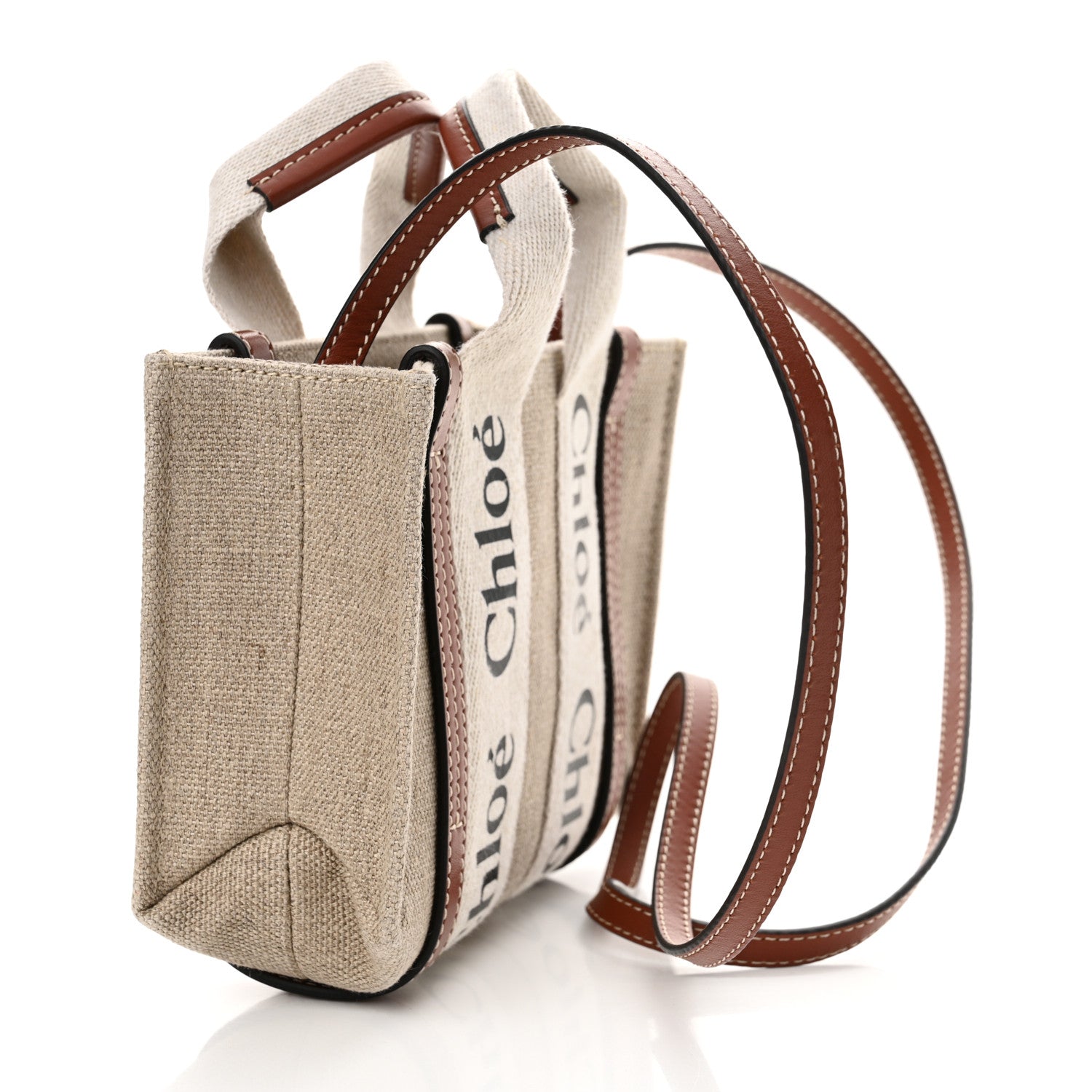 Chloe Cotton Calfskin Mini Woody Ribbon Tote White Brown 3 of 11
