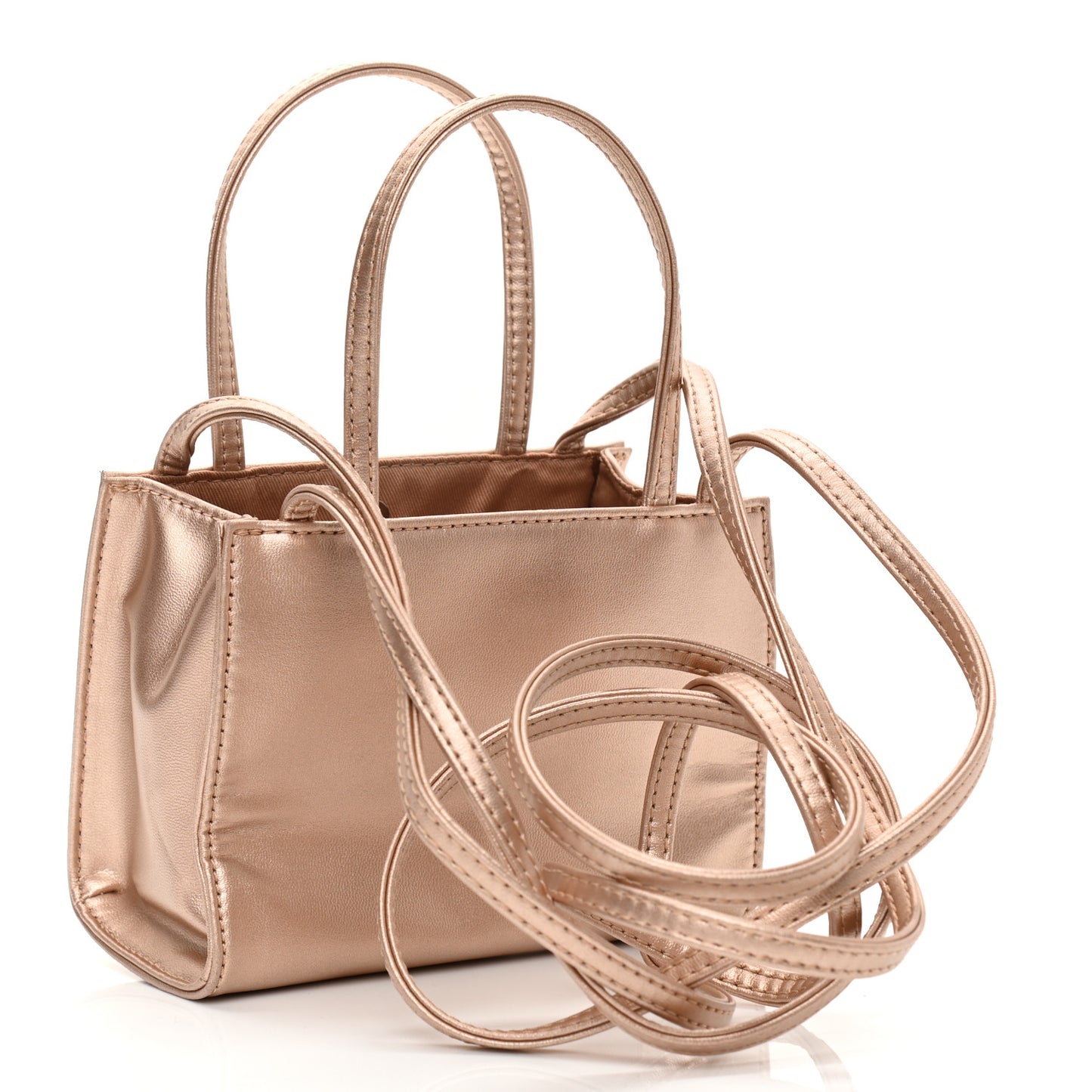 Metallic Vegan Leather Small Shopping Bag Copper