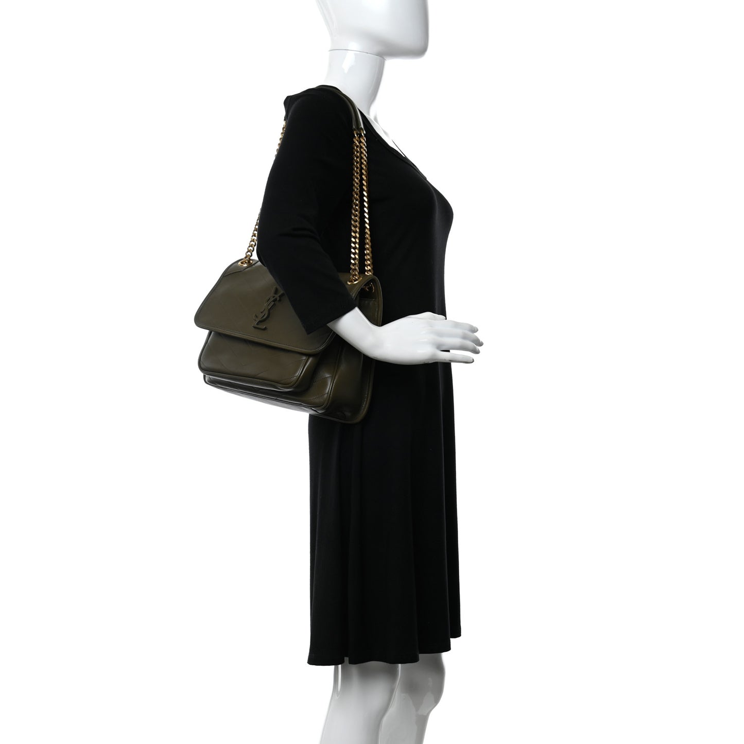 Lambskin Matelasse Monogram Medium Niki Chain Satchel Seaweed