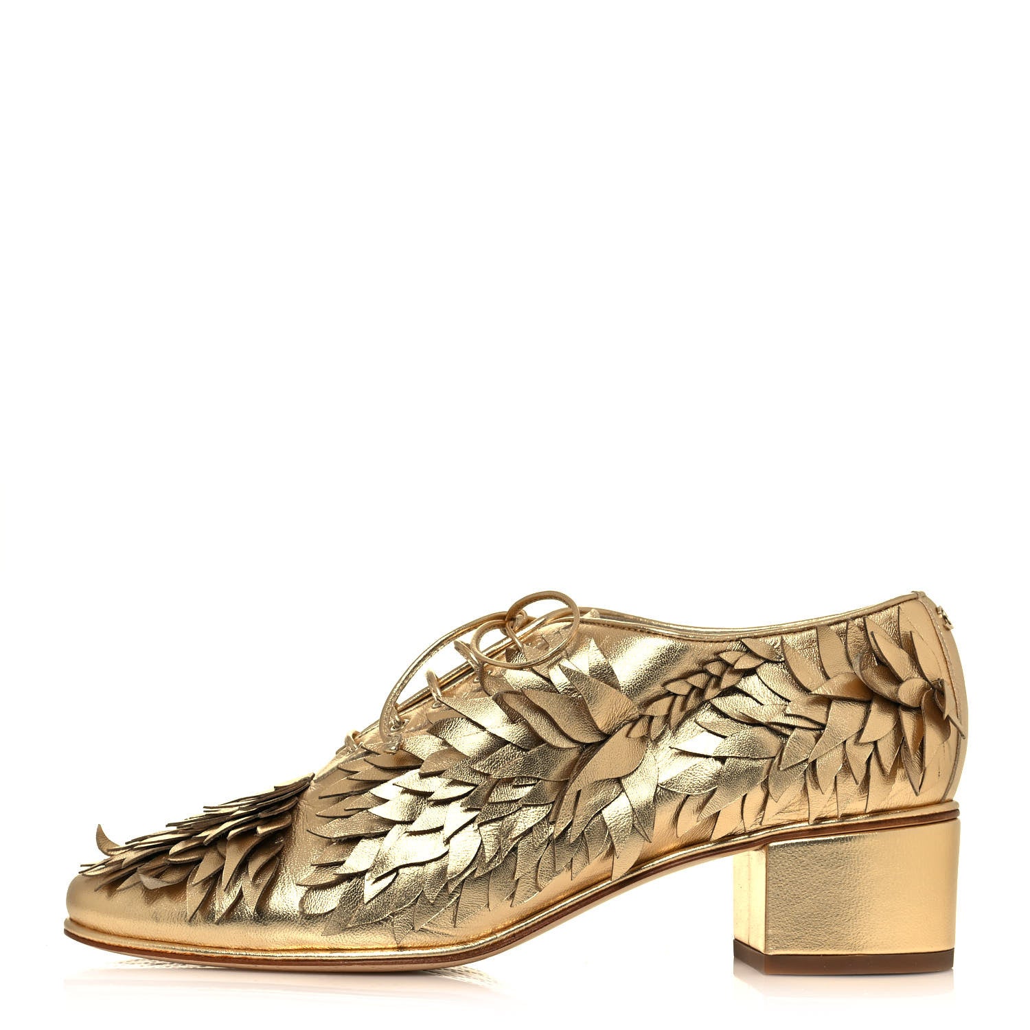 Chanel Lambskin Lace Up Oxfords 39 Gold 1 of 10