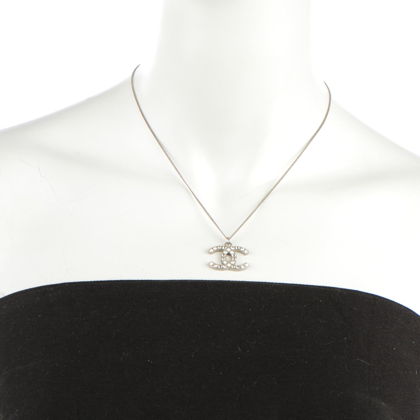 Crystal Baguette CC Necklace Silver