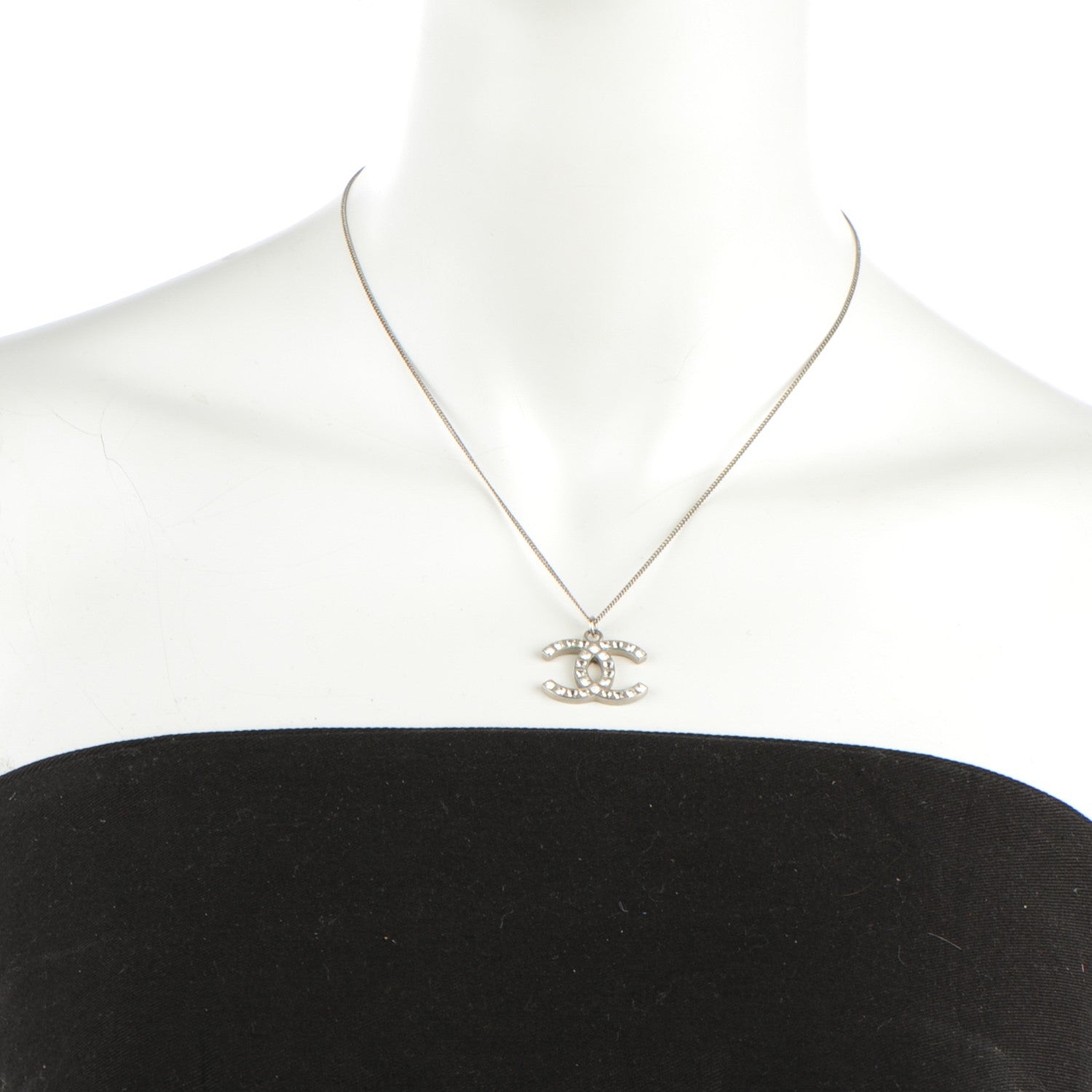 Chanel Crystal Baguette CC Necklace Silver 2 of 4