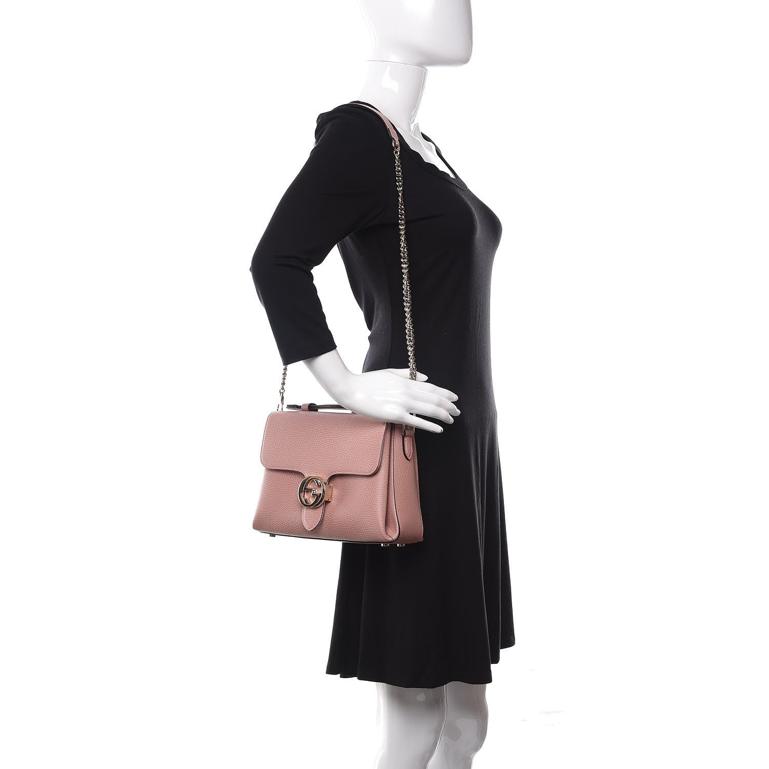 Gucci Dollar Calfskin Interlocking G Top Handle Shoulder Bag Soft Pink 2 of 10