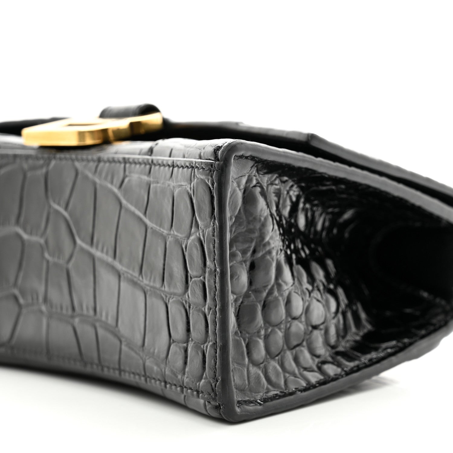 Balenciaga Shiny Calfskin Crocodile Embossed Hourglass Top Handle Bag XS Black 9 of 11