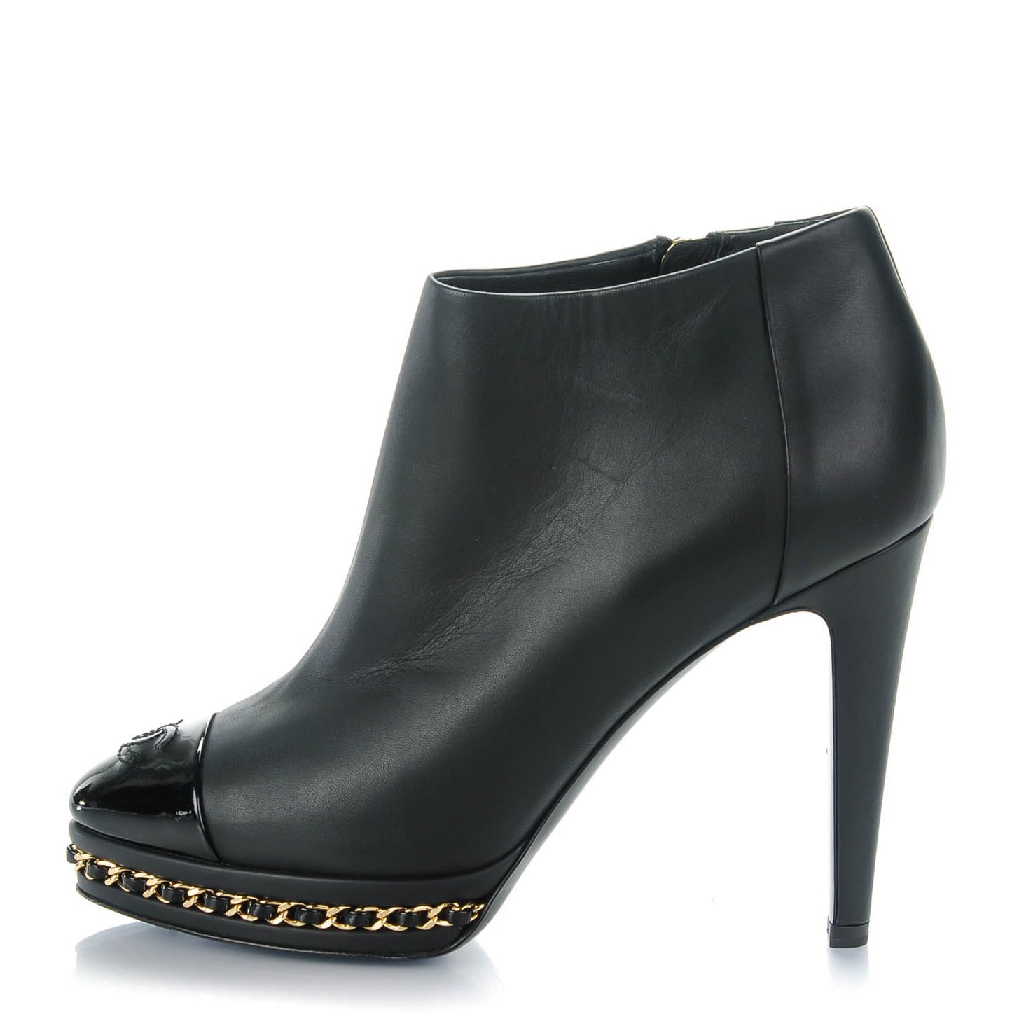 Lambskin Platform Chain Ankle Boots 35 Black