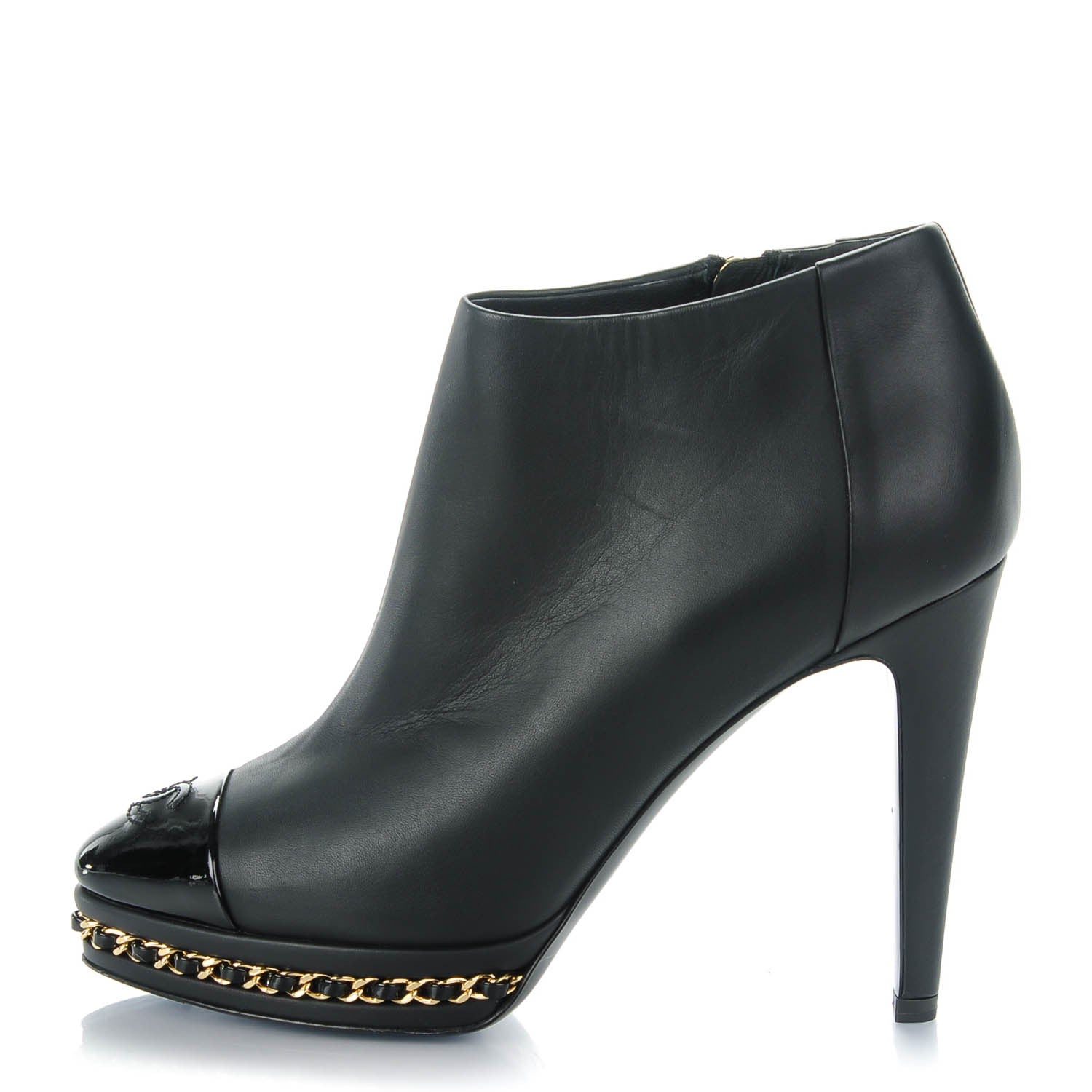 Chanel Lambskin Platform Chain Ankle Boots 35 Black 1 of 9