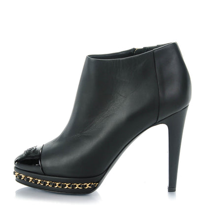 Chanel Lambskin Platform Chain Ankle Boots 35 Black 1 of 9