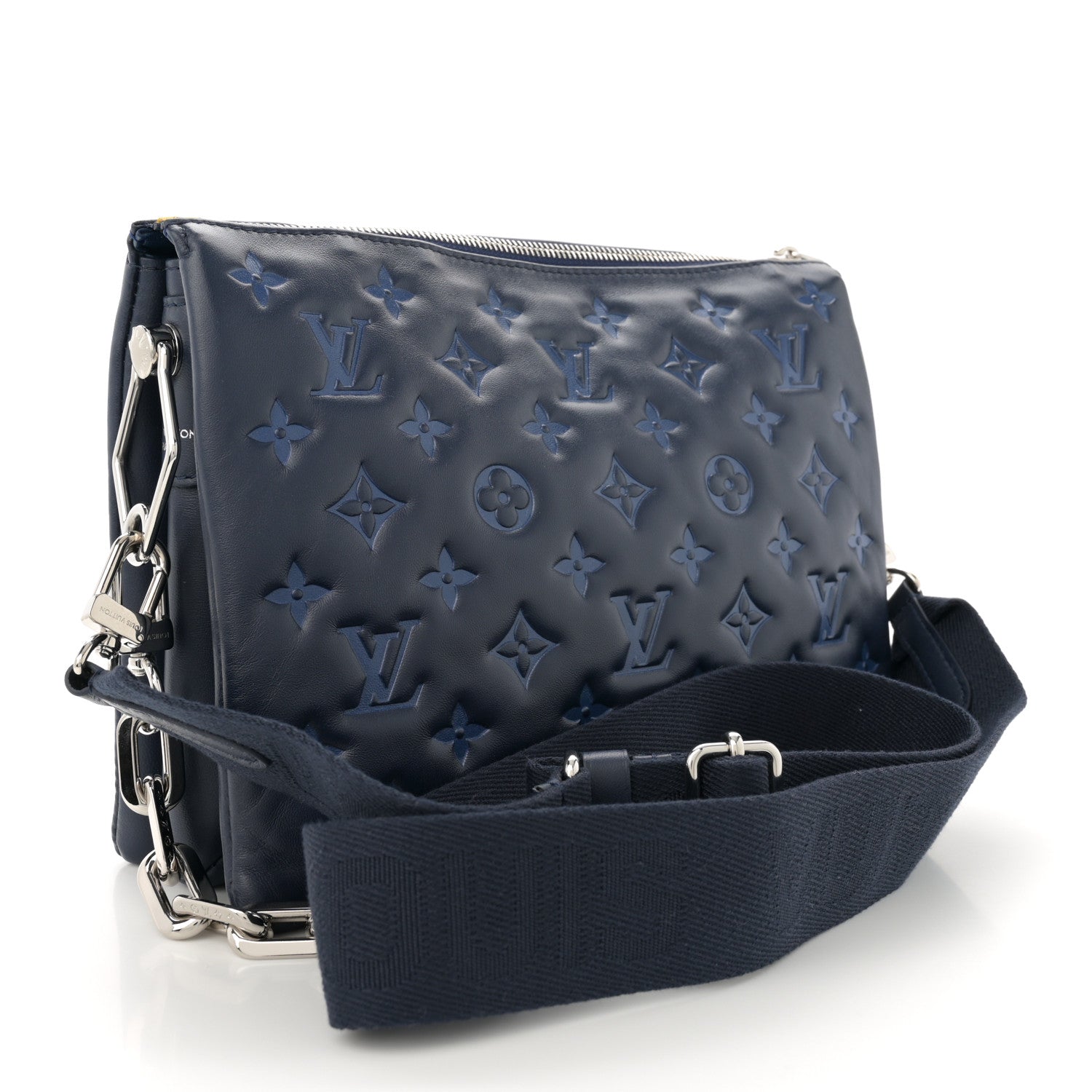 Louis Vuitton Lambskin Embossed Monogram Coussin PM Navy 3 of 9