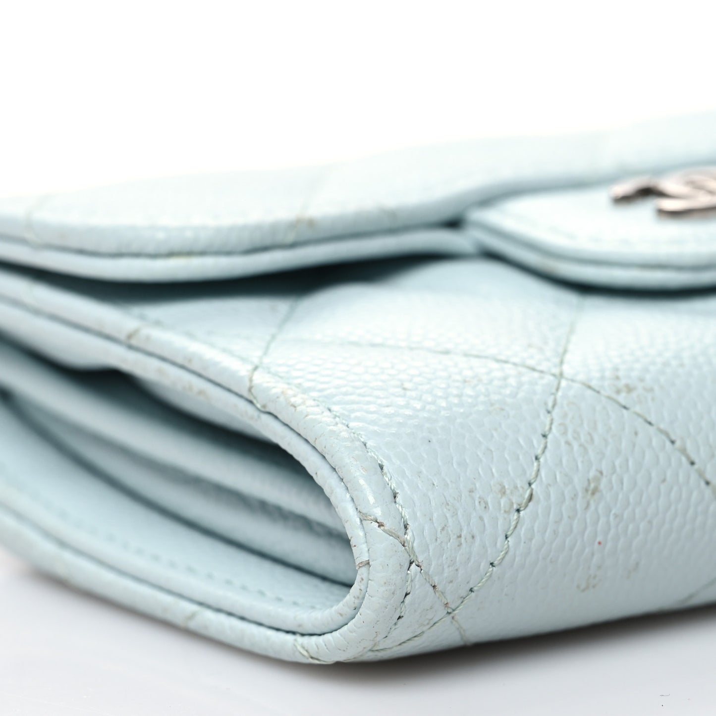 Caviar Quilted Flap Card Holder Wallet Light Blue