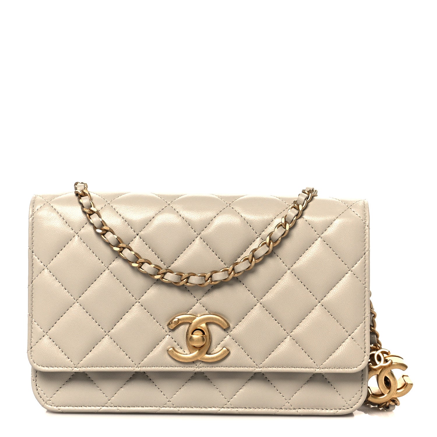 Chanel Lambskin Quilted CC Wallet on Chain WOC Light Beige 1 of 12