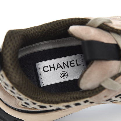 Chanel Suede Calfskin Embroidered CC Sneakers 38 Beige Black 6 of 18