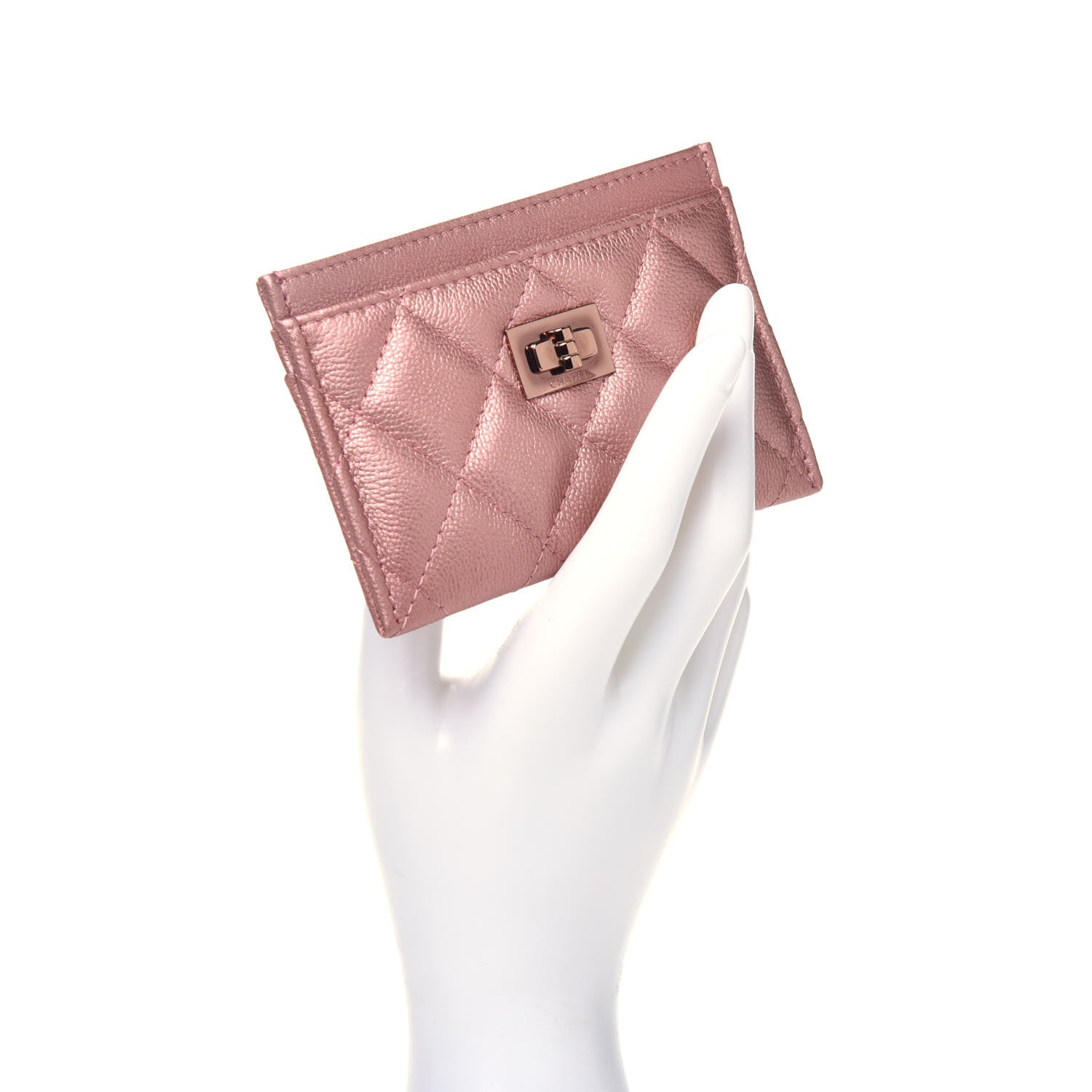 Chanel Metallic Caviar Quilted Reissue Card Holder Rose Gold 2 of 8