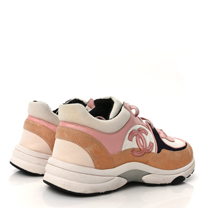 Chanel Nylon Lambskin Suede Calfskin CC Sneakers 40 Pink White Black 4 of 9