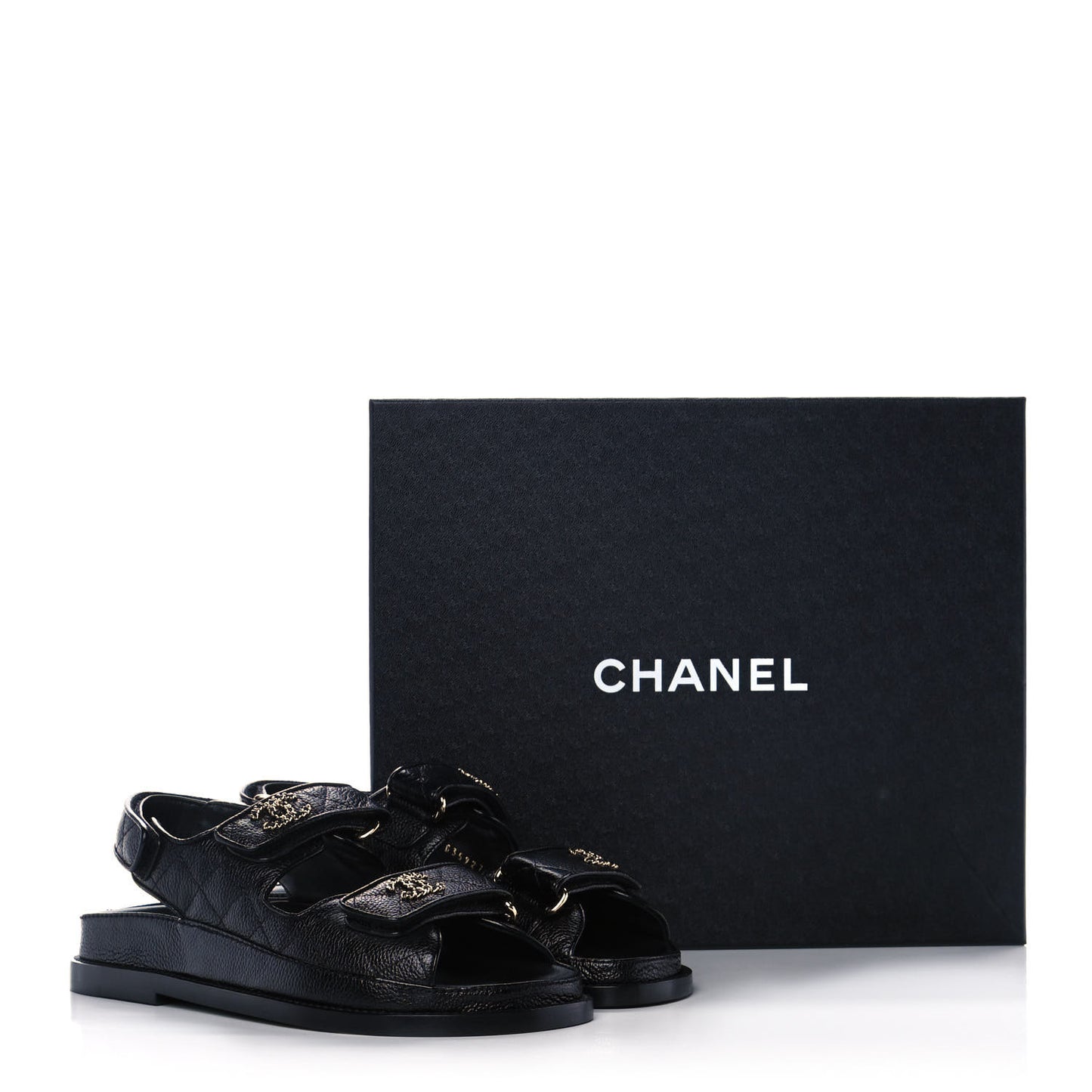 Grained Calfskin Velcro Dad Sandals 35 Black