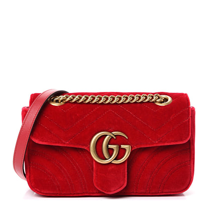 Gucci Velvet Matelasse Mini GG Marmont Shoulder Bag Hibiscus Red 1 of 12