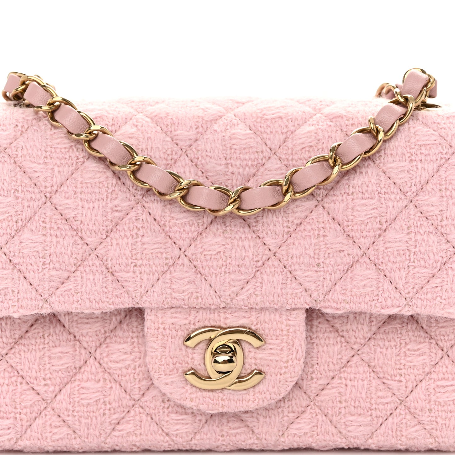 Tweed Quilted Mini Rectangular Flap Light Pink