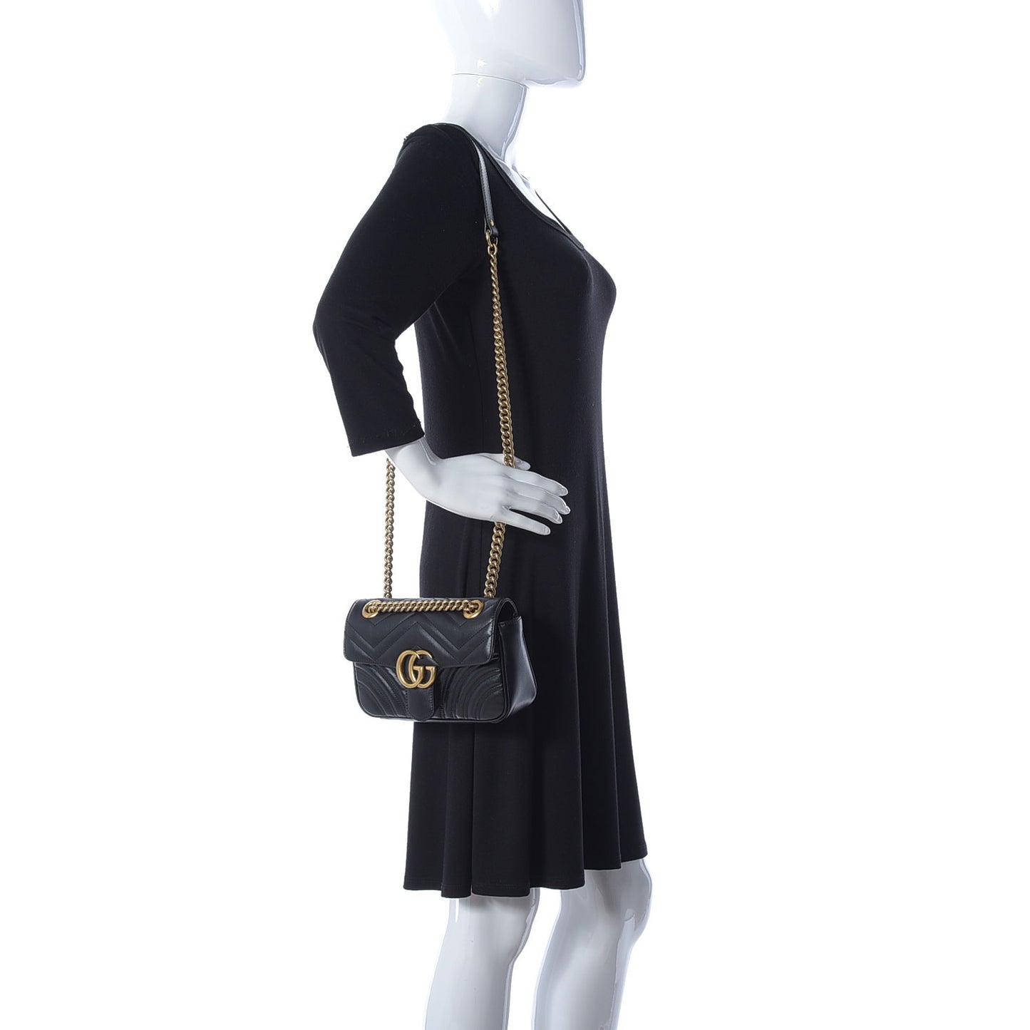 Calfskin Matelasse Mini GG Marmont Shoulder Bag Black