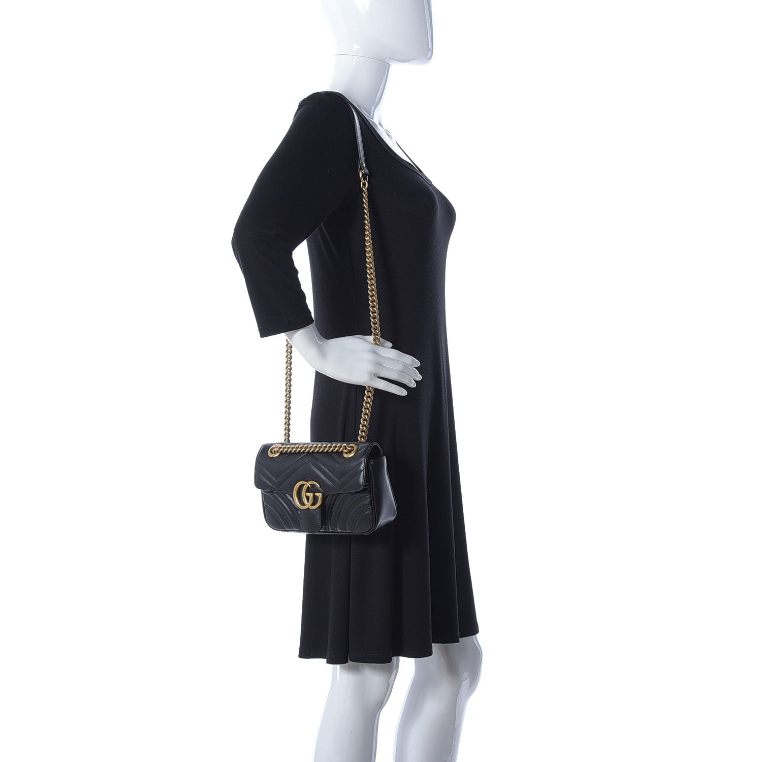 Gucci Calfskin Matelasse Mini GG Marmont Shoulder Bag Black 2 of 21