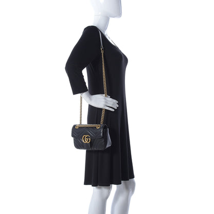 Gucci Calfskin Matelasse Mini GG Marmont Shoulder Bag Black 2 of 21