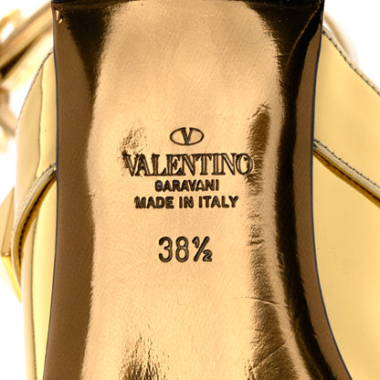 Valentino Garavani Metallic Patent Roman Stud Ankle Strap Flat Mules 38.5 Antique Brass 8 of 8