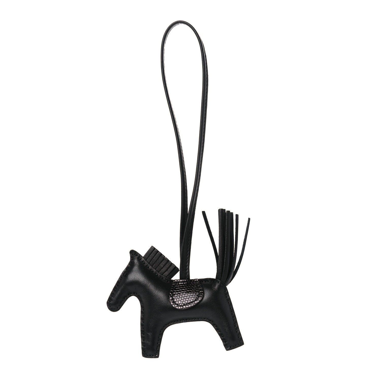 Hermes Milo Lambskin Lizard Touch Grigri Rodeo Horse Bag Charm PM So Black 1 of 4