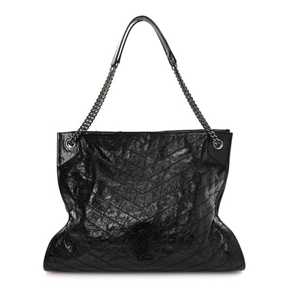 Saint Laurent Crinkled Calfskin Matelasse Monogram Medium Niki Shopper Tote Black 1 of 10