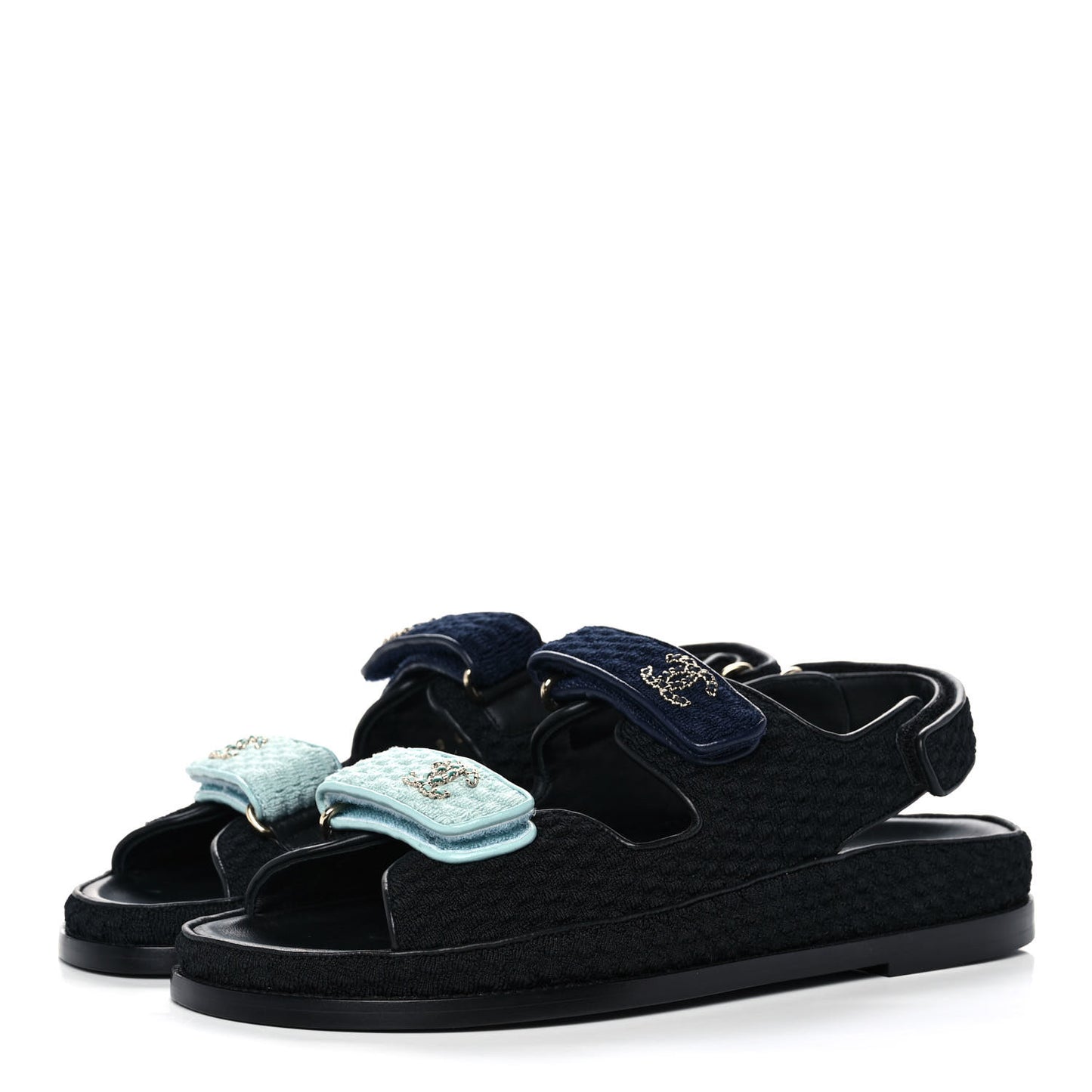 Knit Fabric Velcro Dad Sandals 41 Black Dark Blue Light Blue