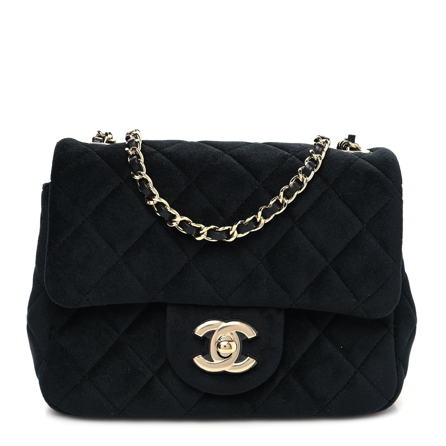 Velvet Quilted Mini Pearl Crush Flap Black