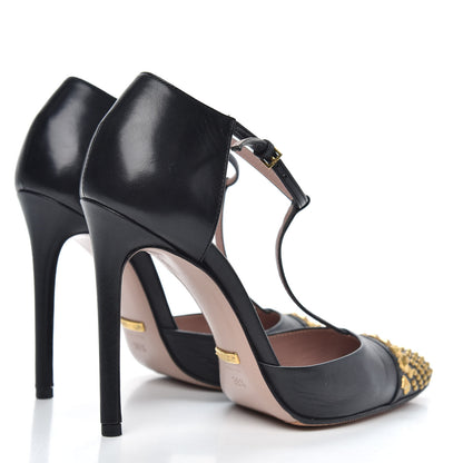 Gucci Malaga Kid Studded Cap Toe T Strap Pumps 36.5 Black 4 of 10