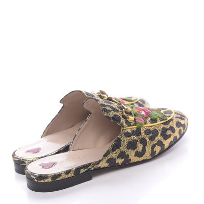 Gucci Lurex Jacquard Leopard Embroidered Princetown Slippers 40 Black Gold 4 of 10