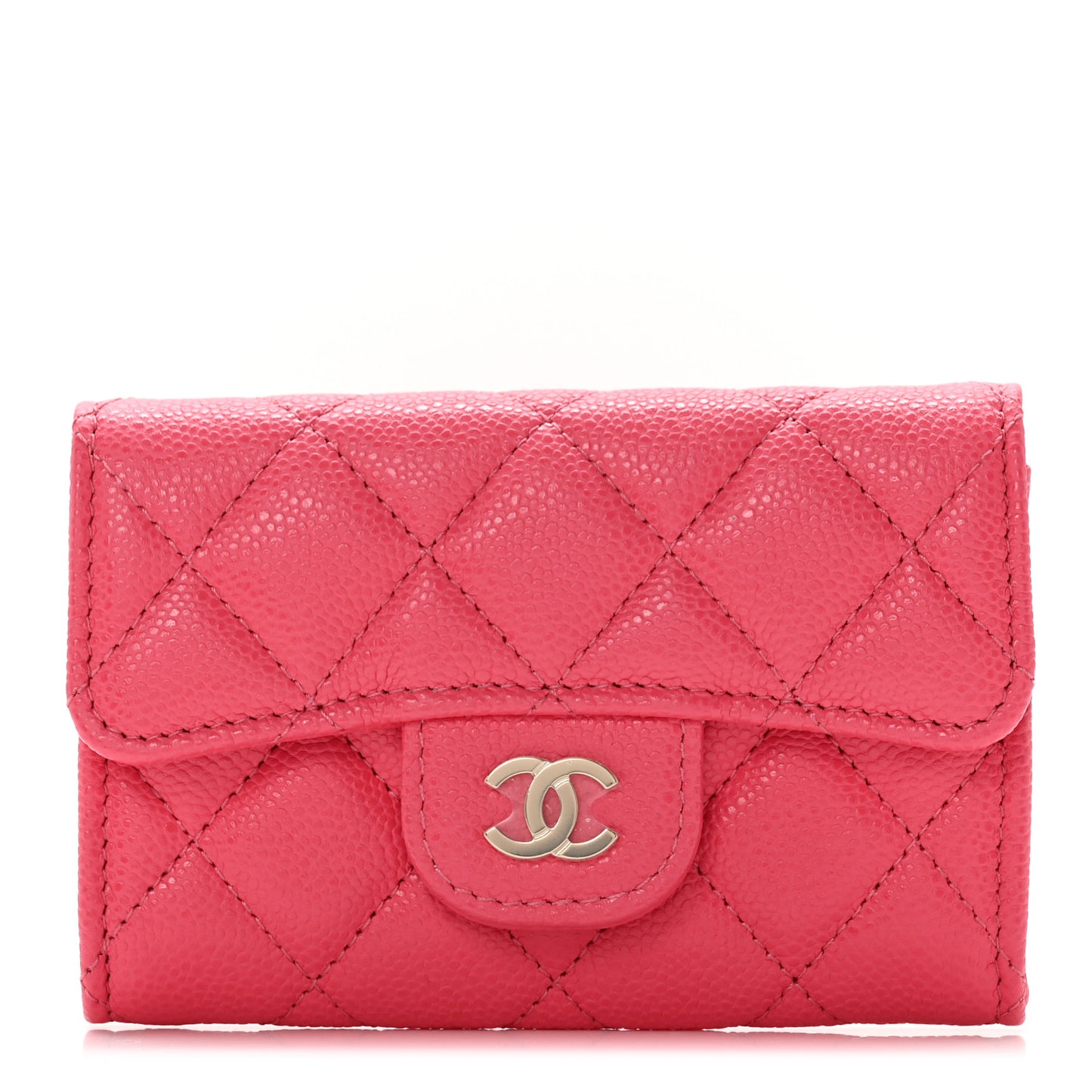 Caviar Quilted Flap Card Holder Wallet Pink
