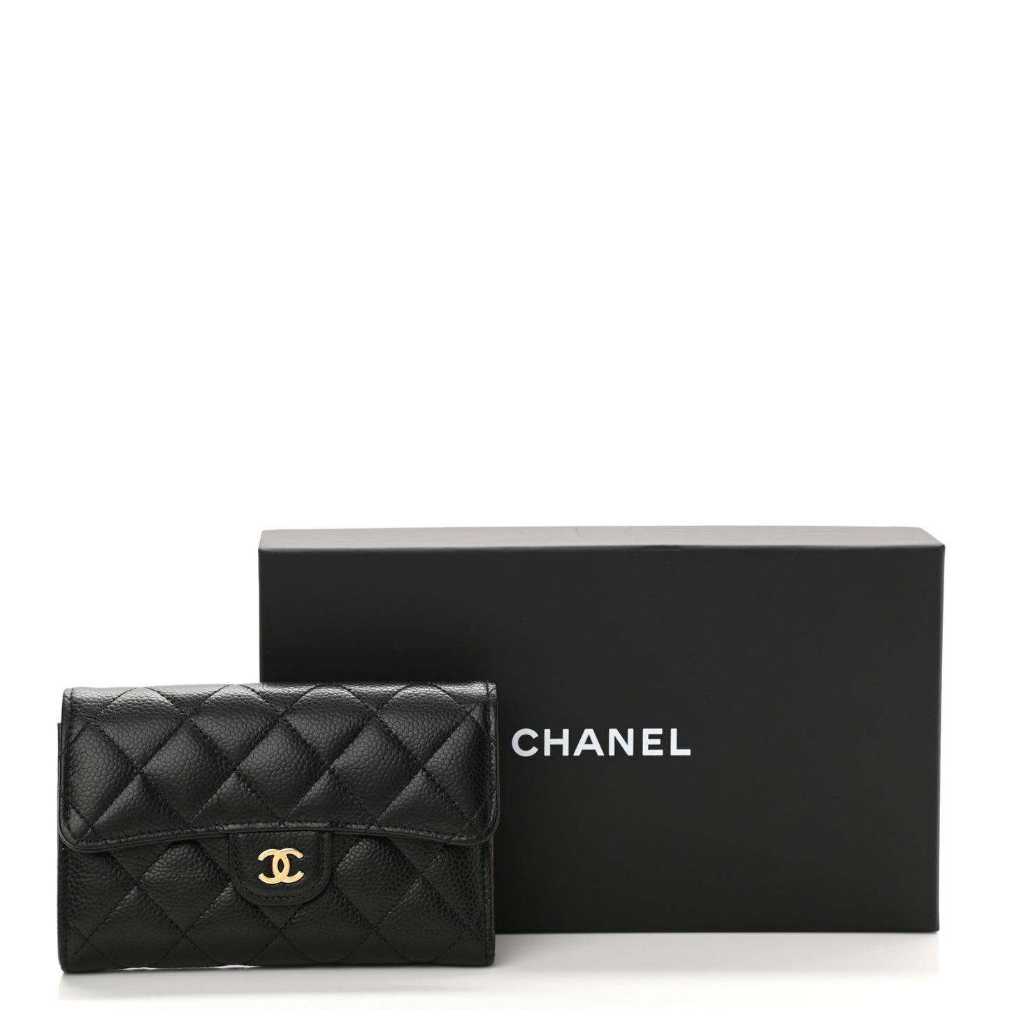 Caviar Quilted Medium Flap Wallet Black